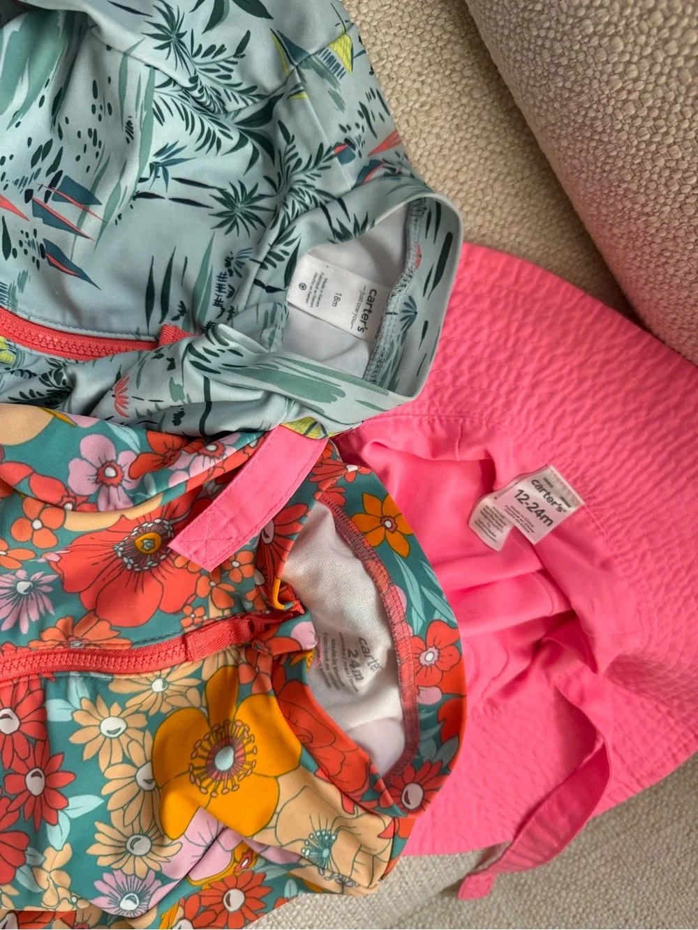 Carter's Pink Sun Hat with Floral and Sailboat Rash Guard Swim Set